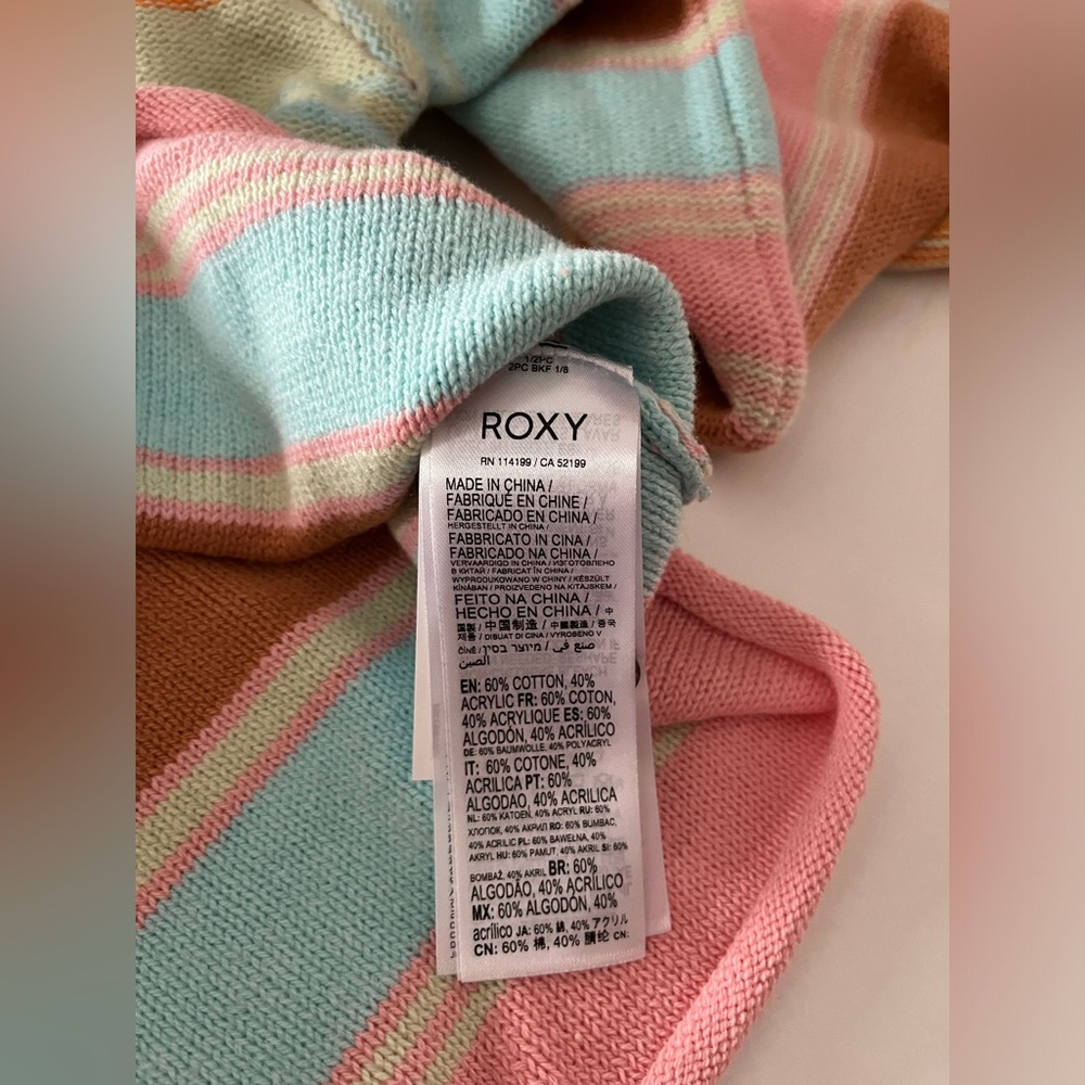 NWT Roxy Women's Sunbaked Shores Crop Hooded Sweater Stripes Spring size L loose - Picture 5 of 8